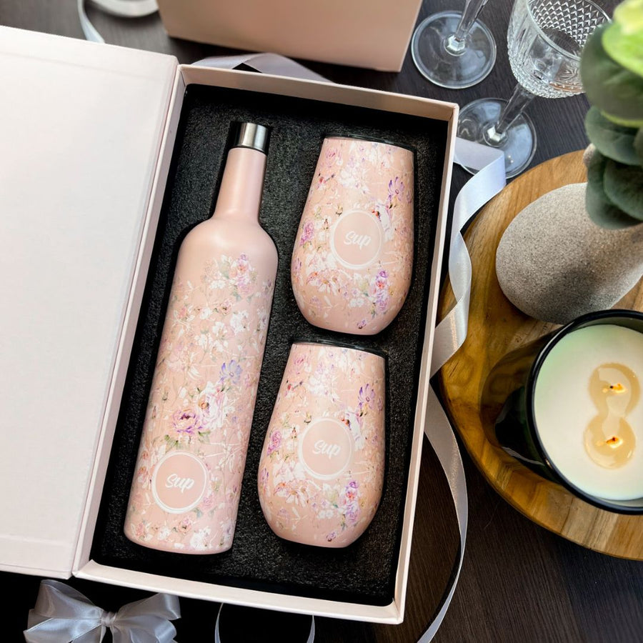 Insulated Wine Bottle & Tumbler Gift Set Flowers