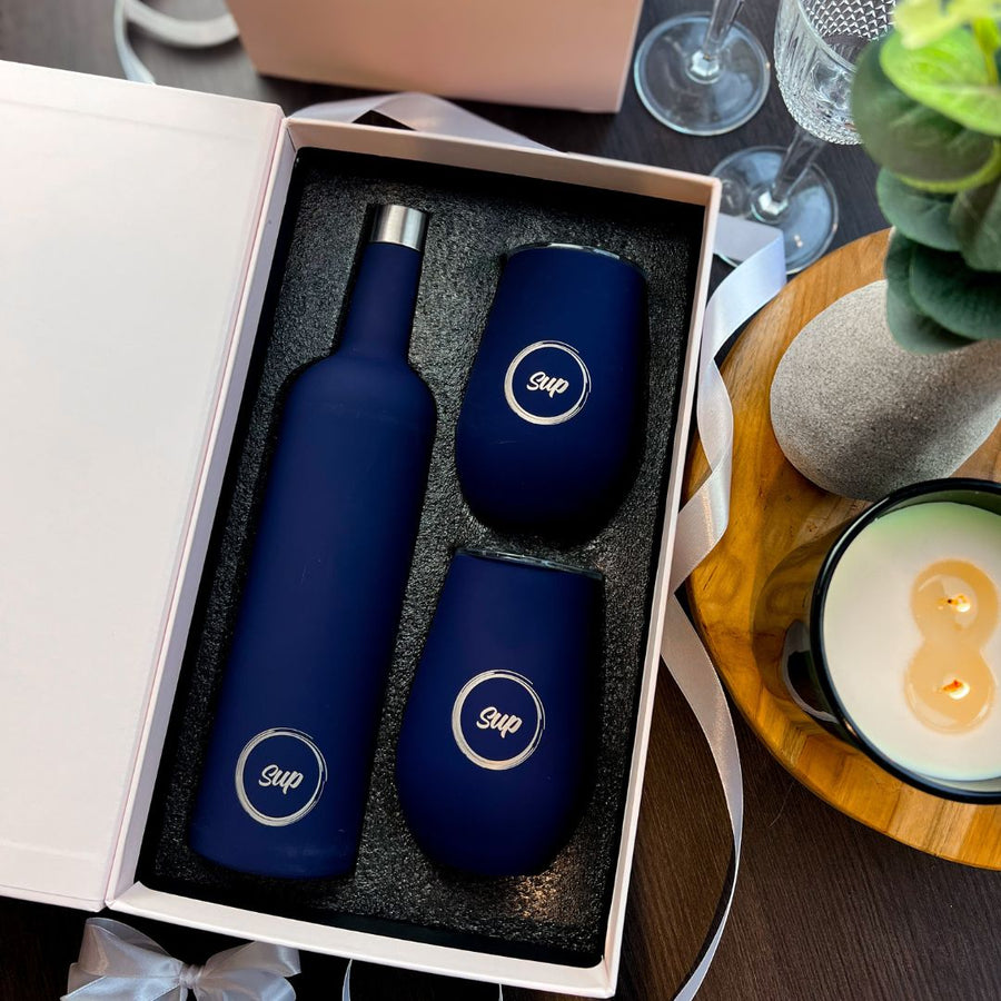 Insulated Wine Bottle & Tumbler Gift Set Soft Navy